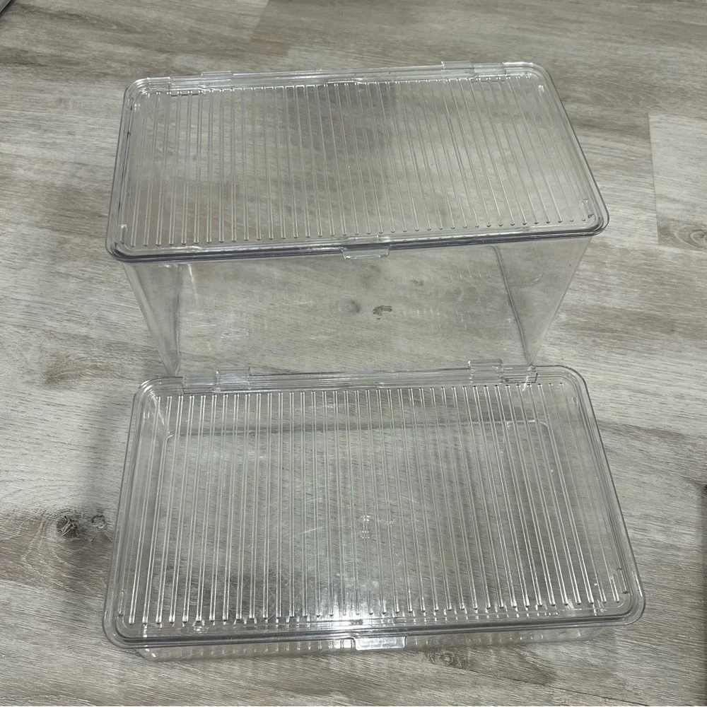 Isaac Jacobs large and small Stackable Organizer Bin w Hinged Lid, 2 pack